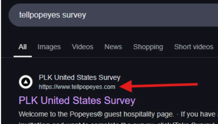 Screenshot of official tellpopeyes survey website Screenshot of official tellpopeyes survey website